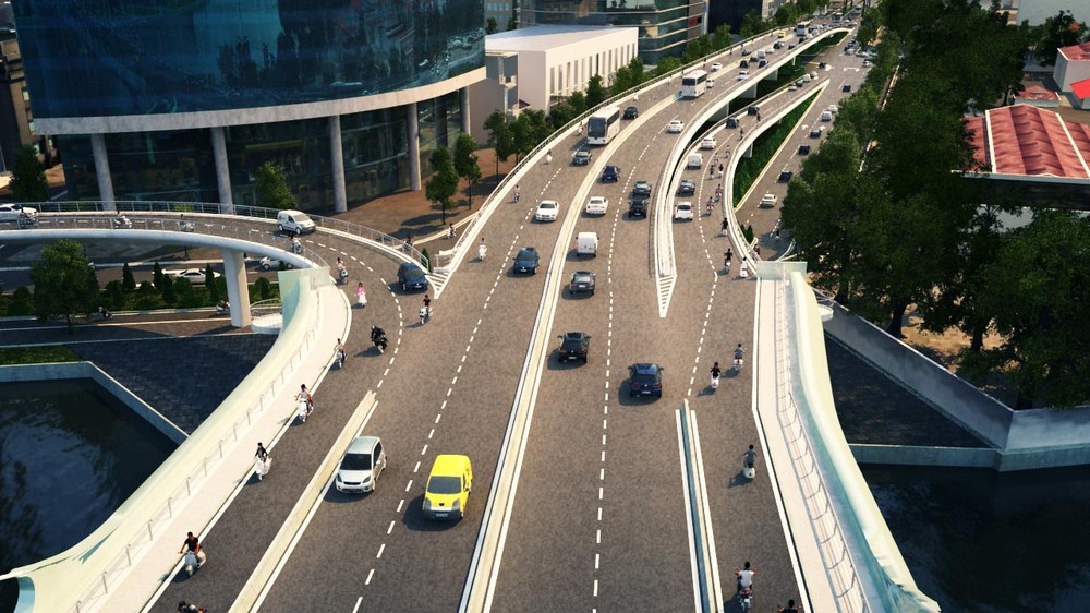 An artist’s impression of Thu Thiem Bridge 2’s District 1 side leading to Ton Duc Thang Street (Photo: SGGP) The main bridge (Photo: SGGP)